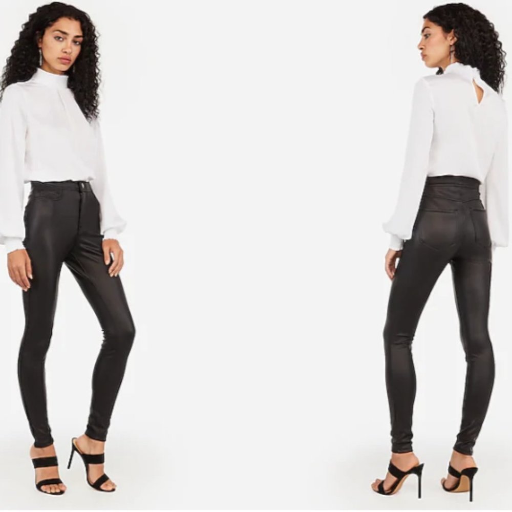 Express High Waisted Faux Leather Five Pocket Leggings